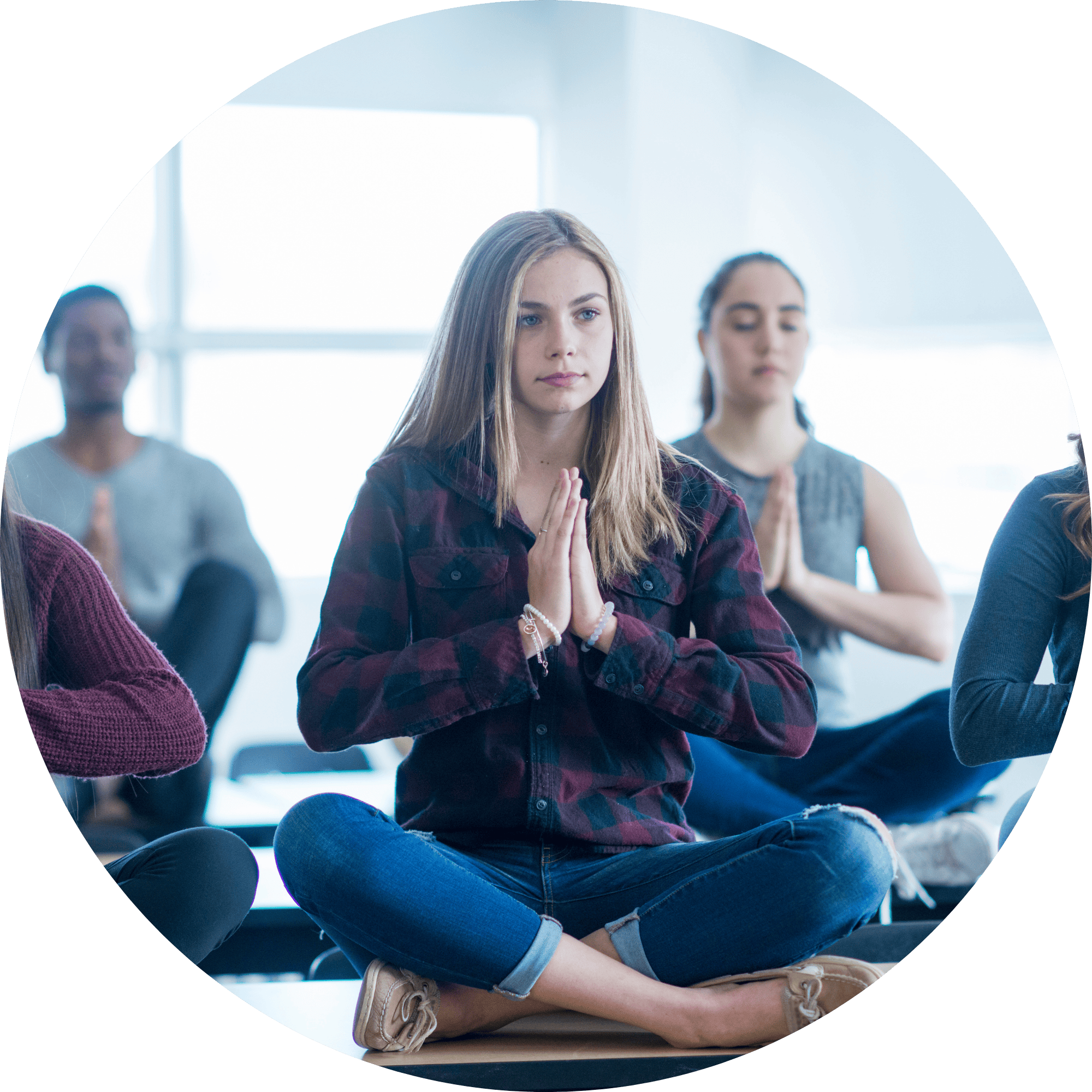 Students meditating