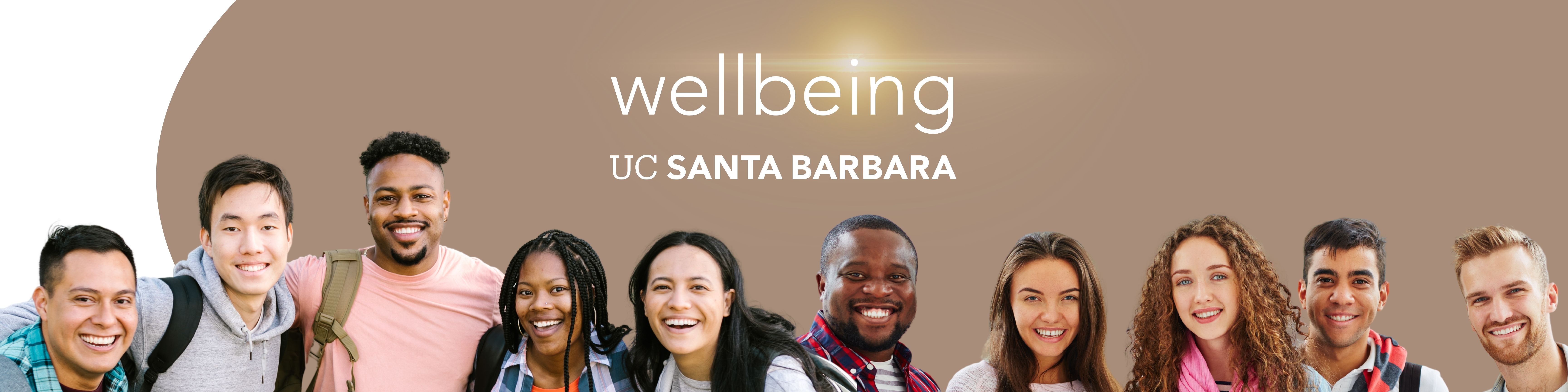 Banner with Wellbeing UC Santa Barbara logo featuring thriving students smiling